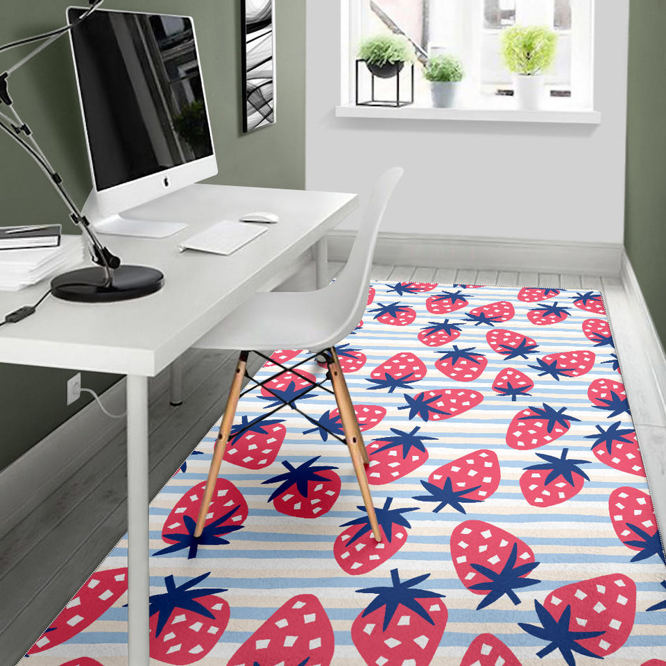 Strawberry Pattern Blue Lines Background Area Rug