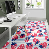 Strawberry Pattern Blue Lines Background Area Rug