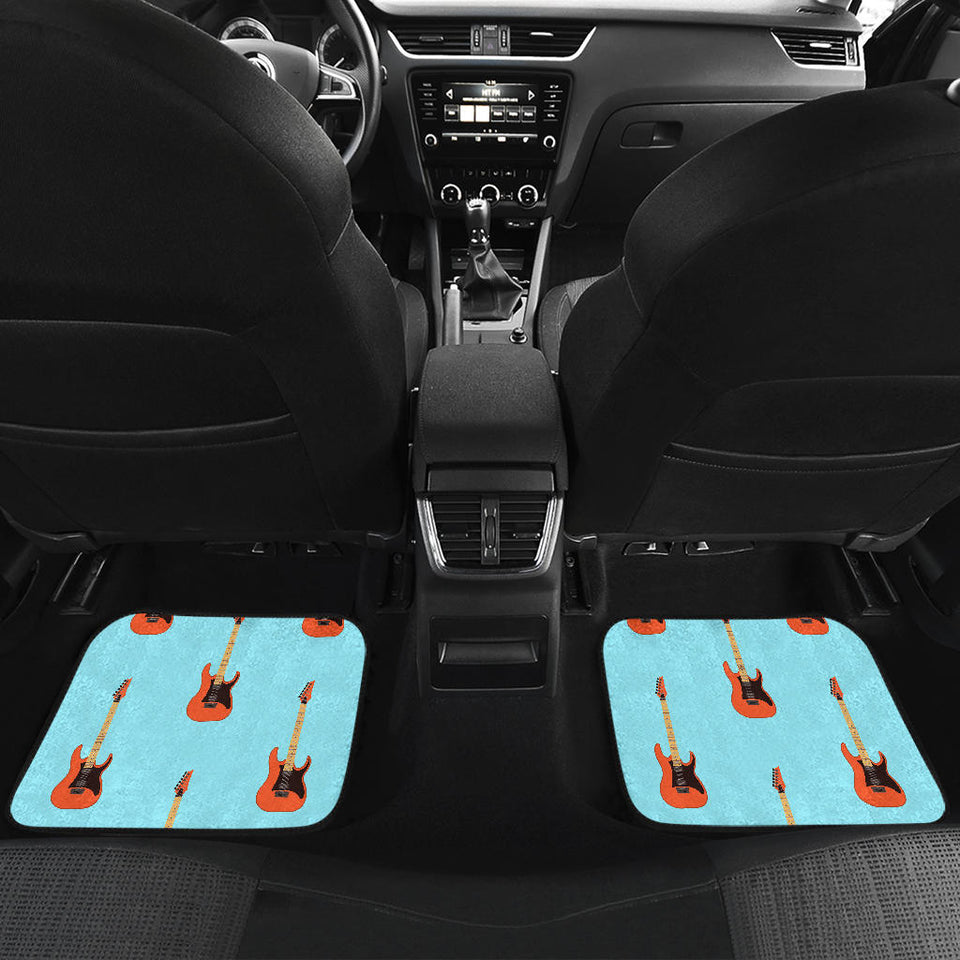 Electric Guitar Pattern Light Blue Background Front And Back Car Mats