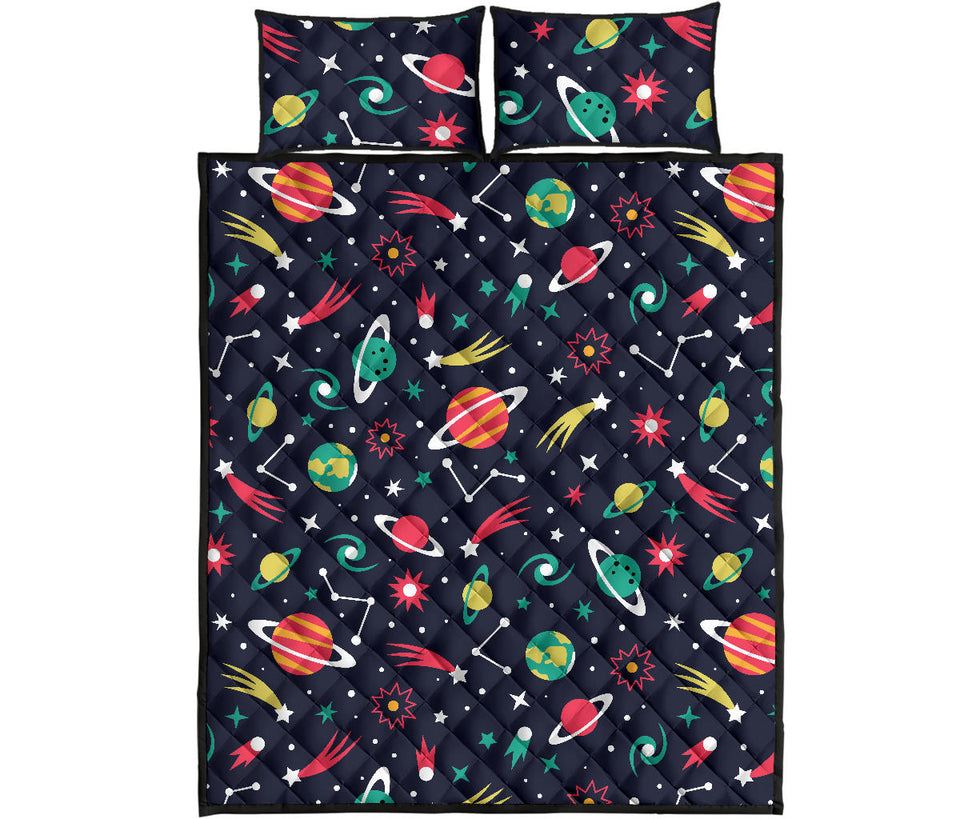 colorful space pattern planet star Quilt Bed Set