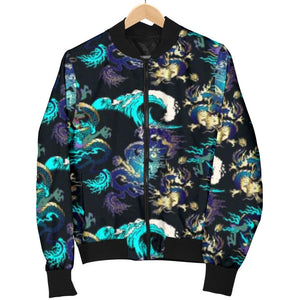 Dragon Sea Wave Pattern Women'S Bomber Jacket