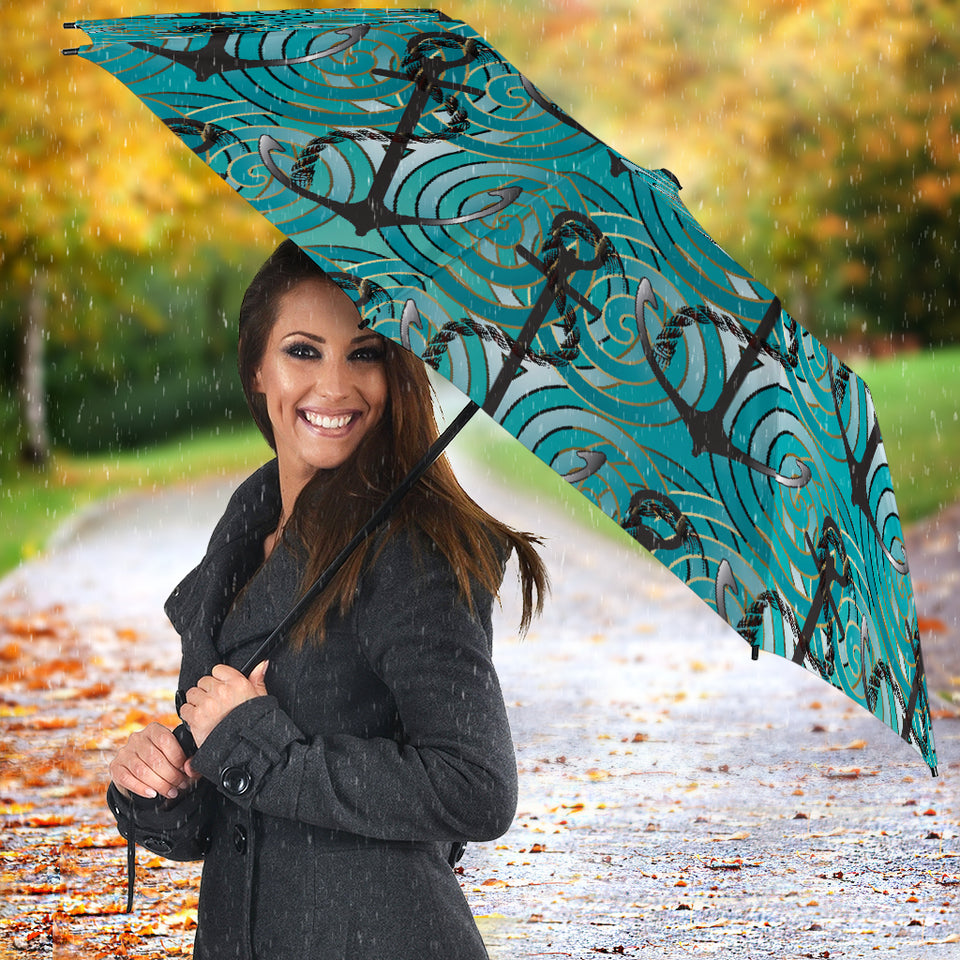 Anchor Nautical Green Background Umbrella