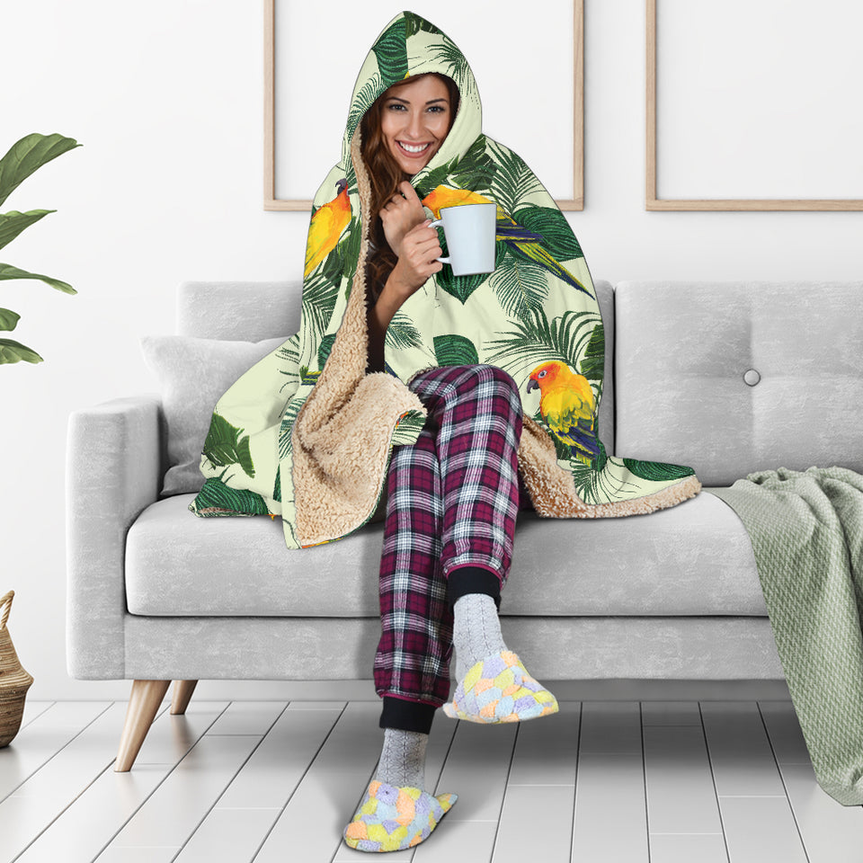 Beautiful Parrot Palm Leaves Pattern Hooded Blanket