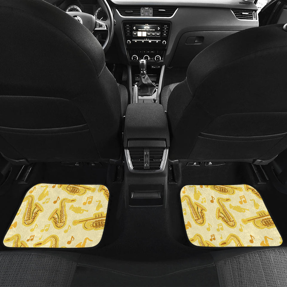 Saxophone Cornet Pattern Yellow Background Front And Back Car Mats