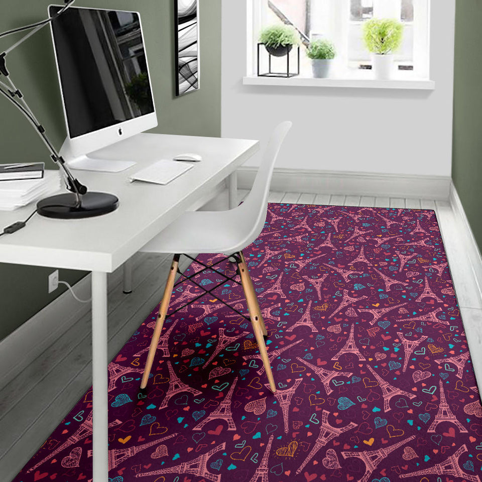 Eiffel Tower Heart Pattern Print Design 04 Area Rug
