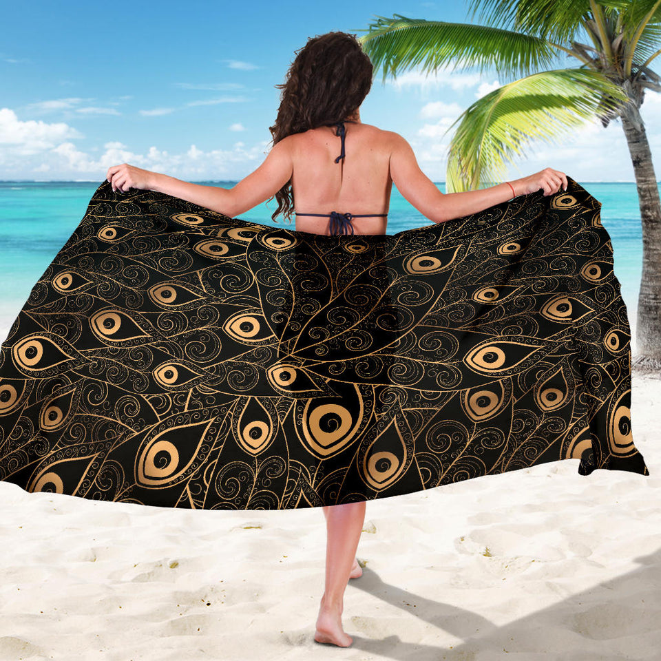 Gold Peacock Feather Pattern Sarong