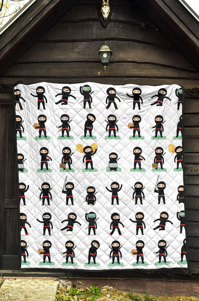 Cute Ninja Katana Sword Pattern Premium Quilt
