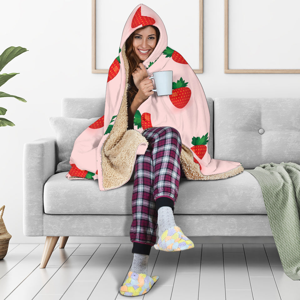Strawberry Beautiful Pattern Hooded Blanket