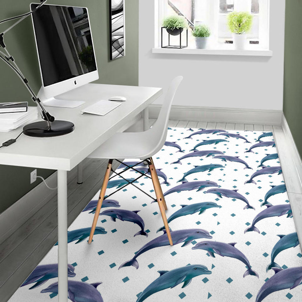 Dolphins Pattern Dotted Background Area Rug