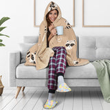 Cute Raccoon Heart Pattern Hooded Blanket