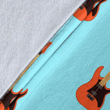 Electric Guitar Pattern Light Blue Background Premium Blanket
