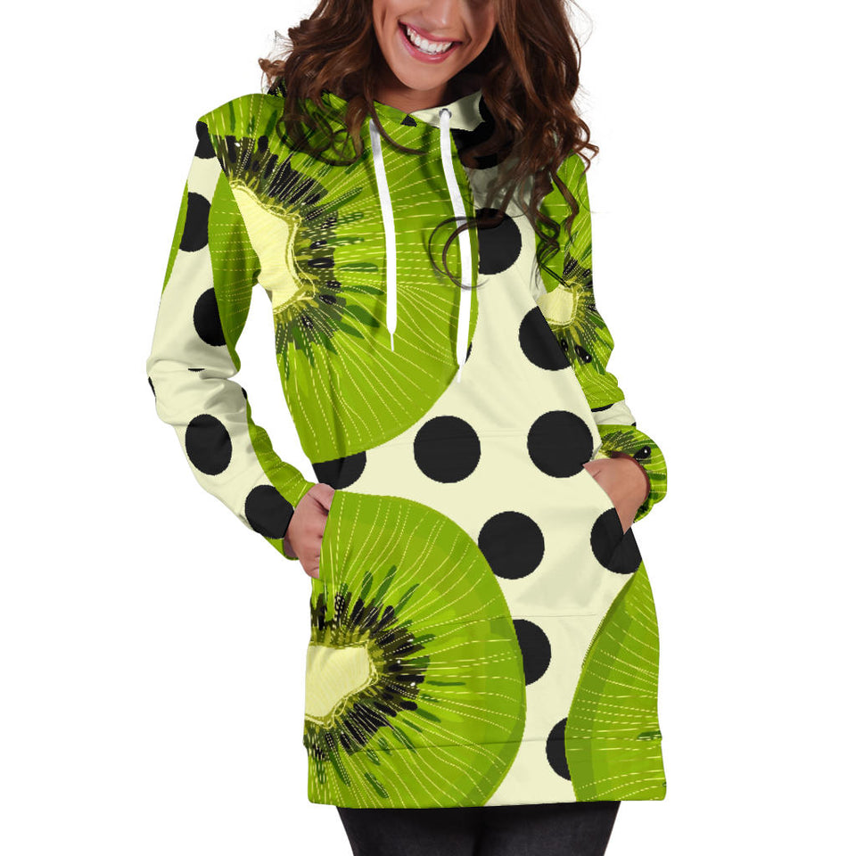 Kiwi Black Dot Background Women'S Hoodie Dress