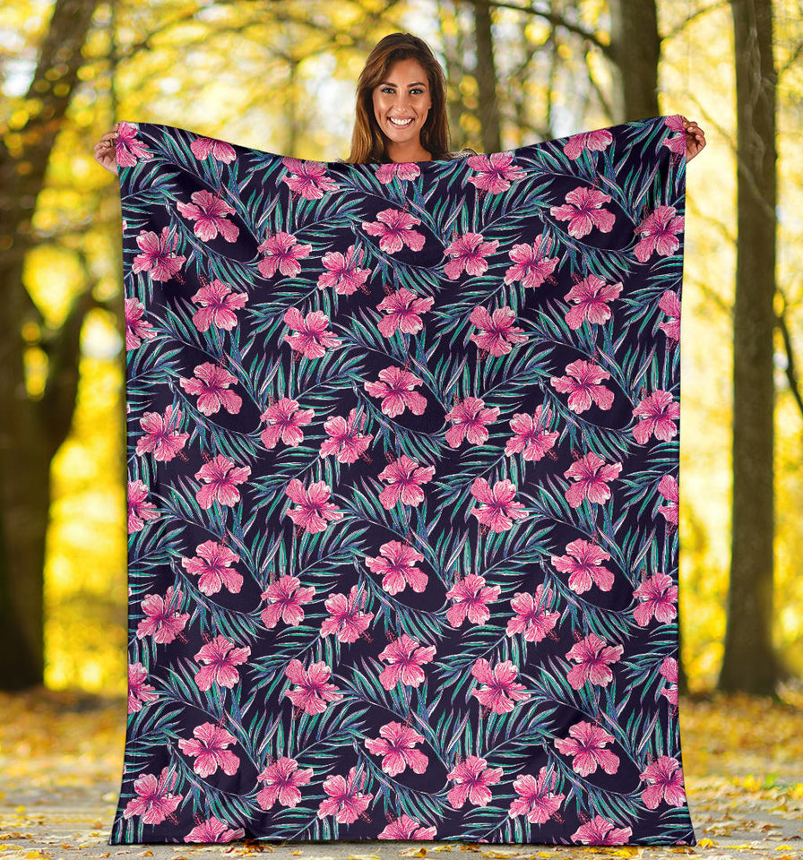 Hibiscus Pattern Print Design 05 Premium Blanket