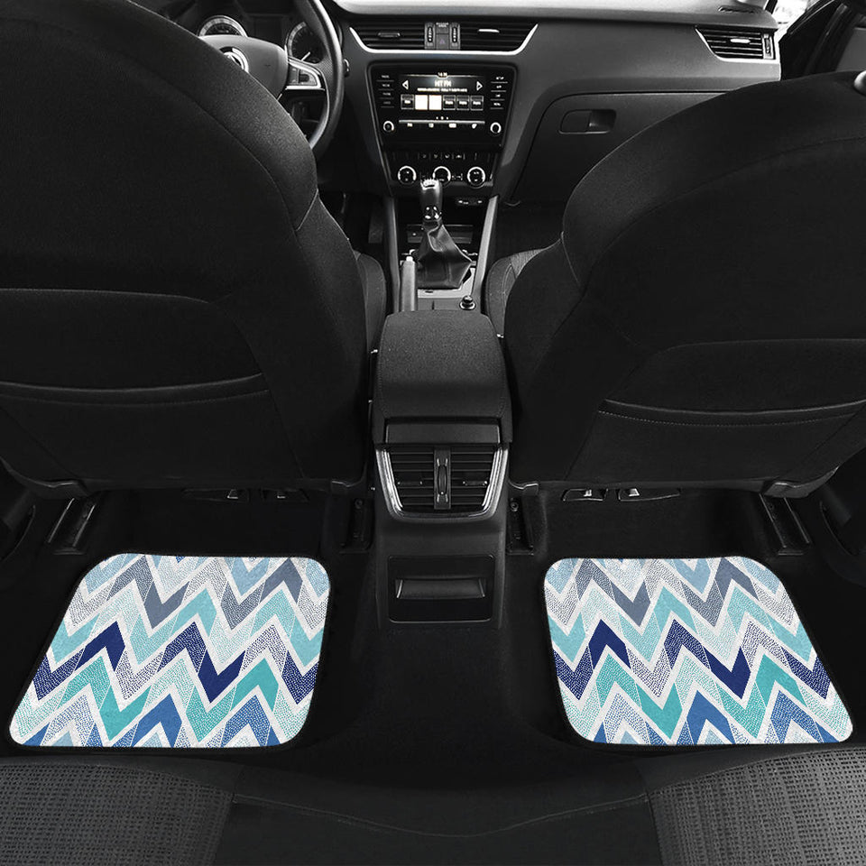 Zigzag  Chevron Blue Pattern Front And Back Car Mats