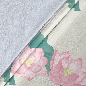Pink Lotus Waterlily Leaves Pattern Premium Blanket