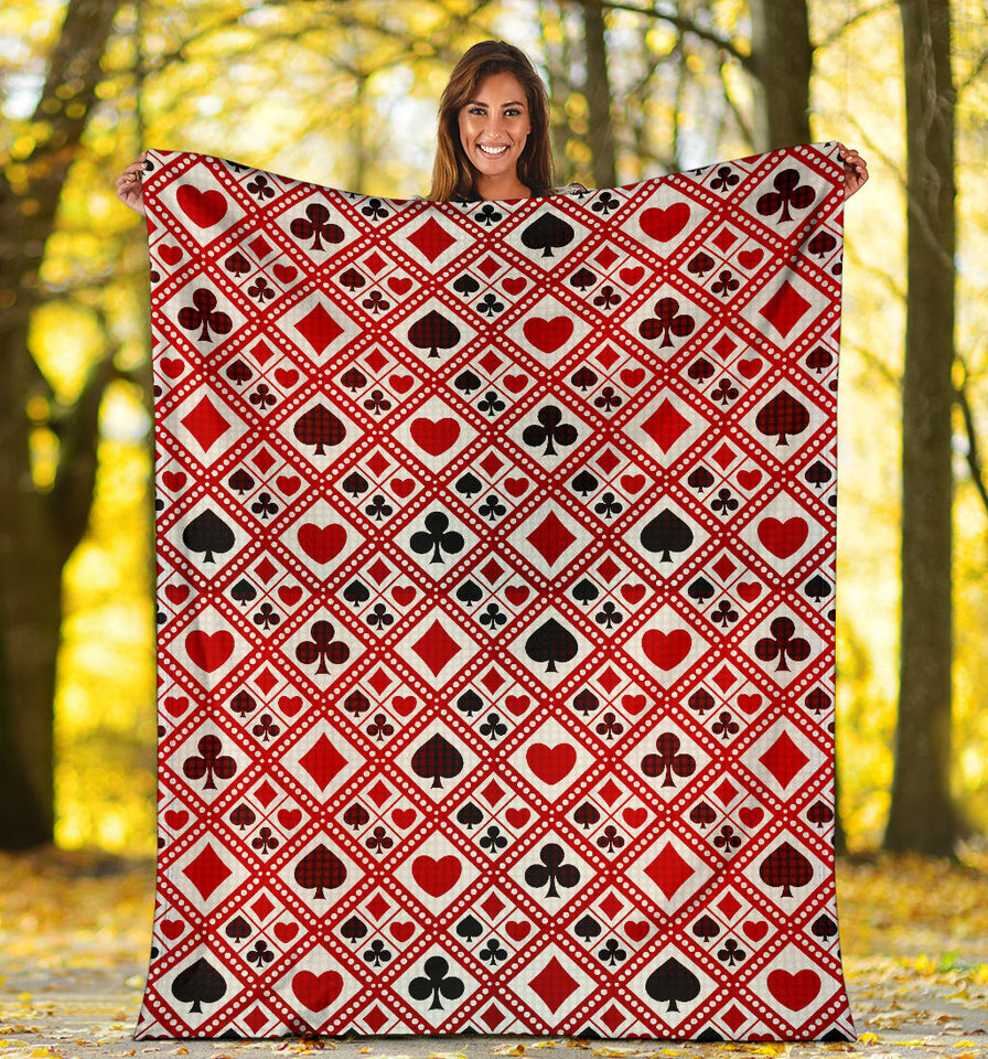 Casino Cards Suits Pattern Print Design 03 Premium Blanket