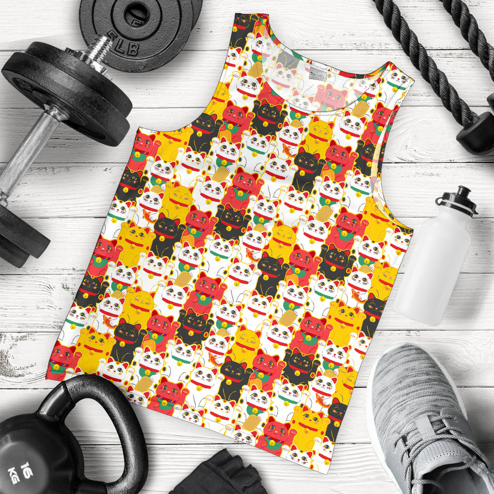 Colorful Maneki Neko Lucky Cat pattern Men Tank Top
