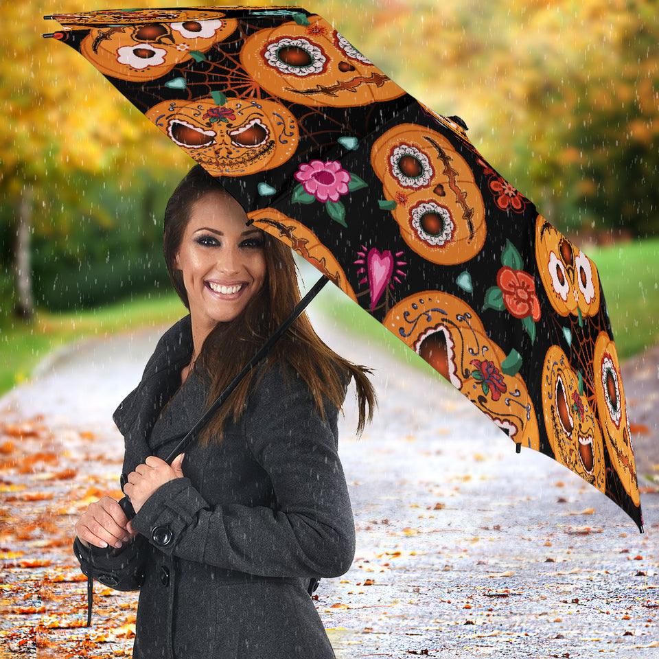 Pumpkin Flowers Spiderweb Halloween Theme Umbrella