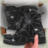 Spider Web Design Pattern Black Background White Cobweb Leather Boots