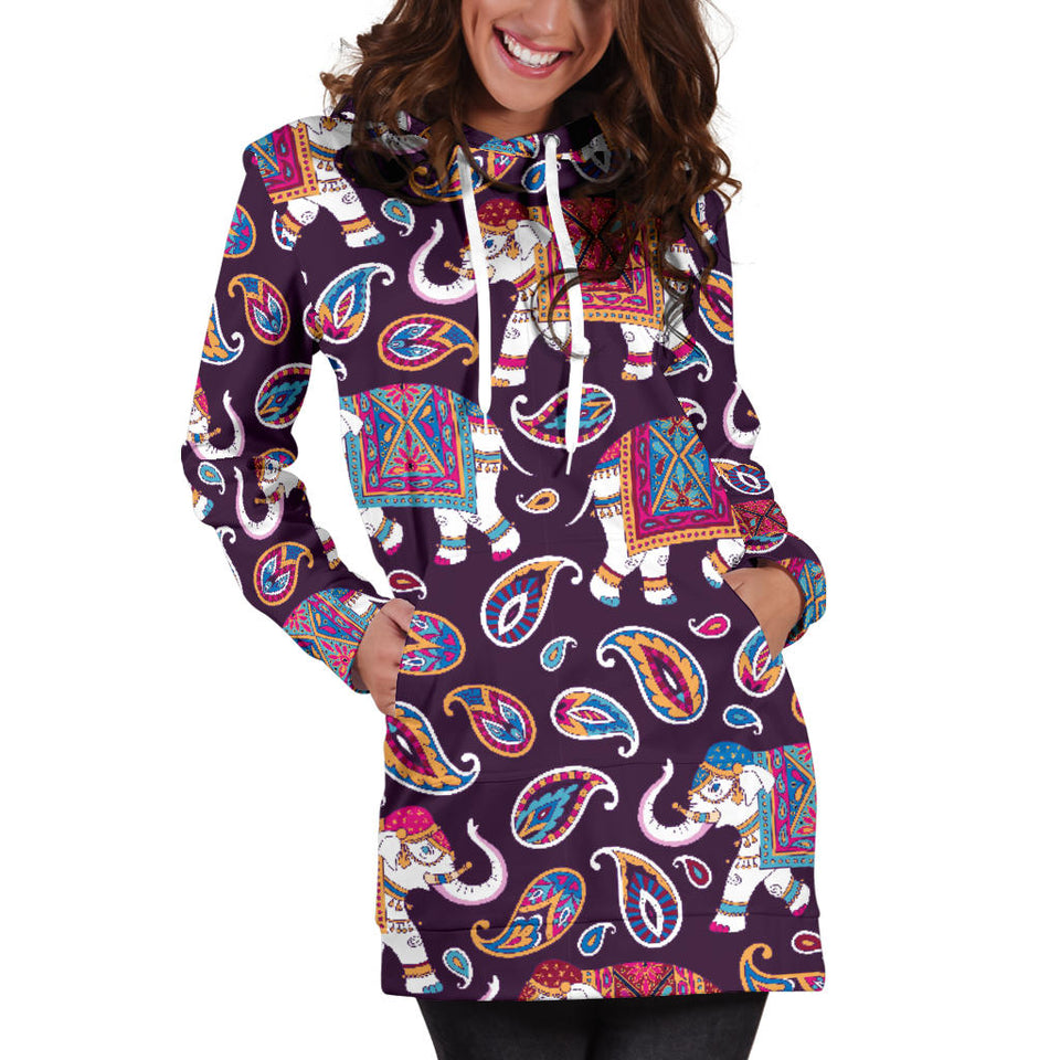 Elephant Indian Style Ornament Pattern Women'S Hoodie Dress