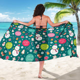 Snowman Bird Decorative Elements Christmas Pattern Sarong