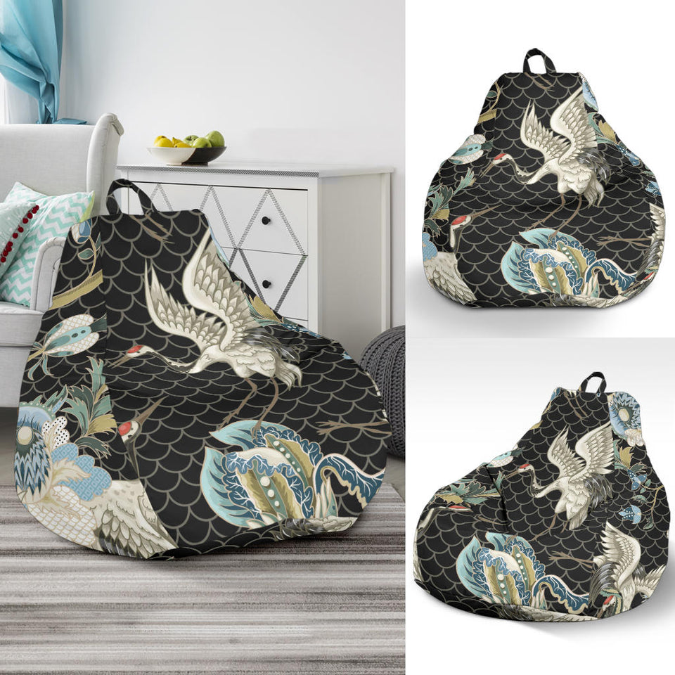Japanese Crane Ornament Elements Bean Bag Cover