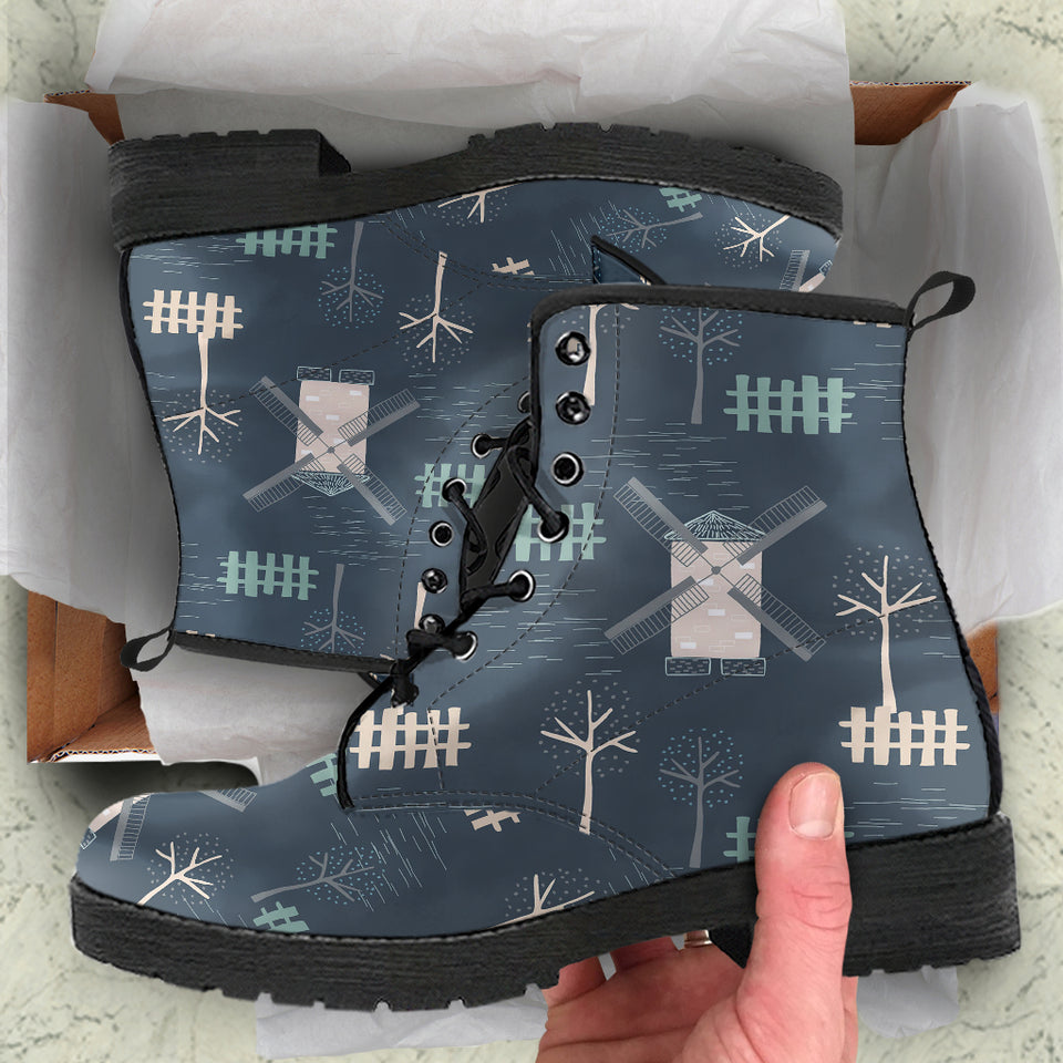 Windmill Tree Pattern Leather Boots