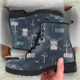 Windmill Tree Pattern Leather Boots