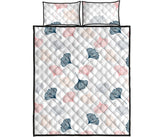 Black Gray Cream coral ginkgo leaves pattern Quilt Bed Set