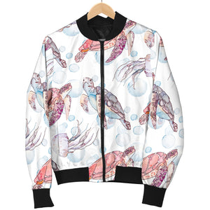 Watercolor Sea Turtle Jellyfish Pattern Men'S Bomber Jacket