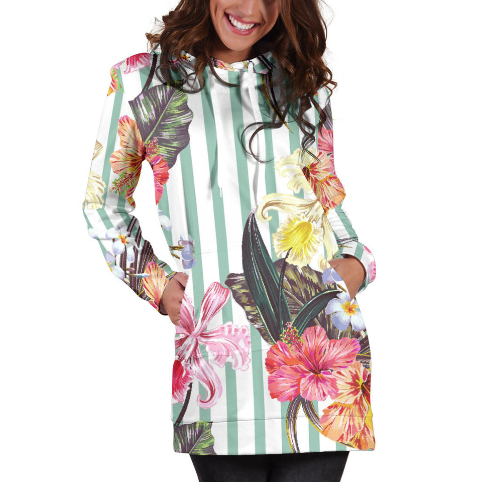 Colorful Orchid Flower Pattern Women'S Hoodie Dress
