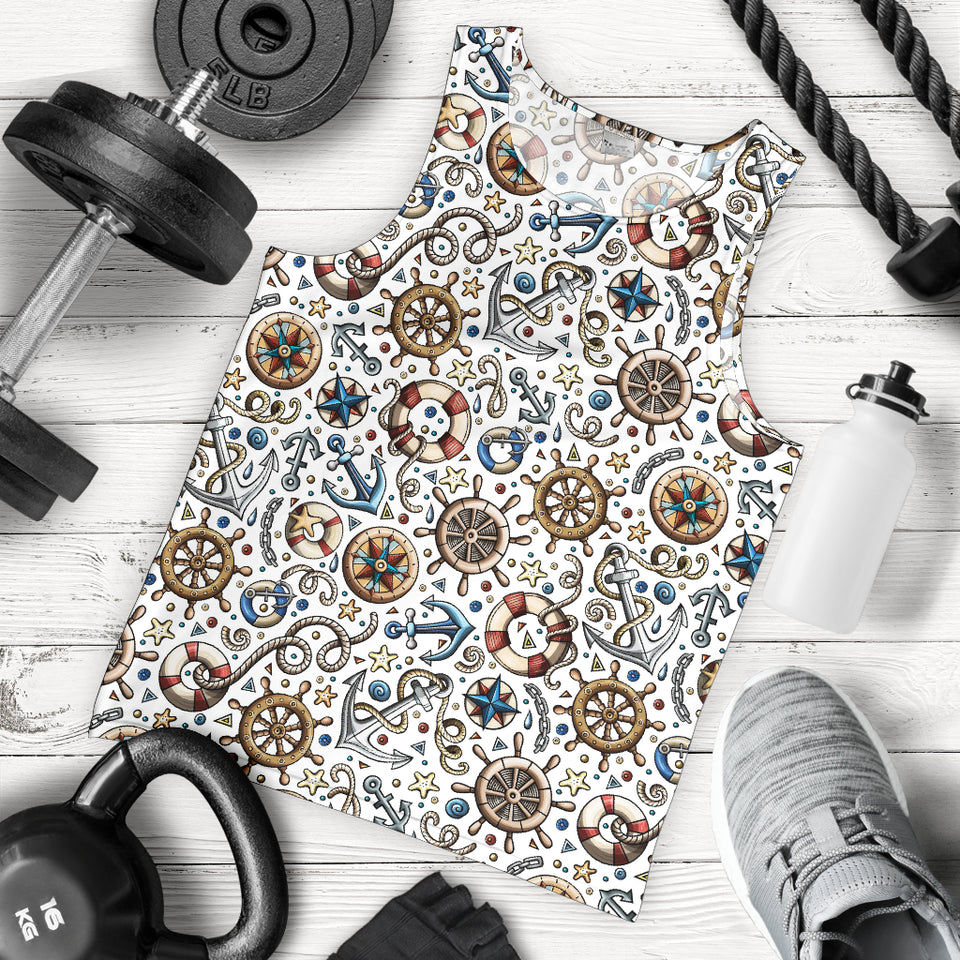 Cute nautical steering wheel anchor pattern Men Tank Top