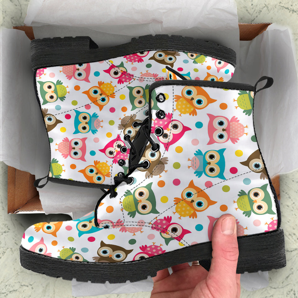 Color Cute Owl Pattern Leather Boots