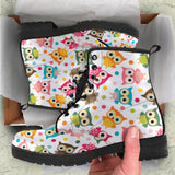 Color Cute Owl Pattern Leather Boots