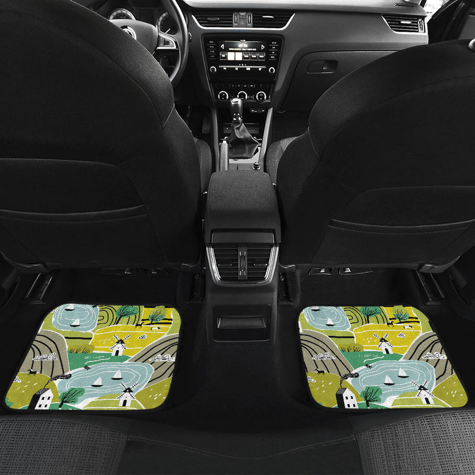 Hand Drawn Windmill Pattern Front And Back Car Mats