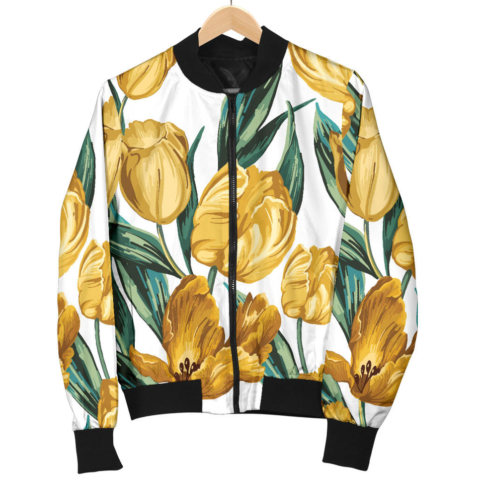 Yellow Tulips Pattern Women'S Bomber Jacket