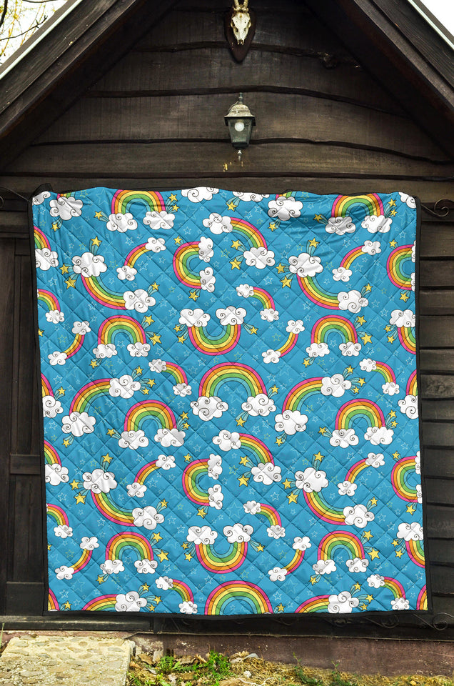 Rainbows Sky Clouds Pattern Premium Quilt
