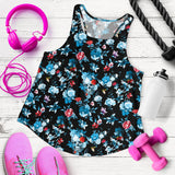 Skull flower roses leave pattern Women Racerback Tank Top