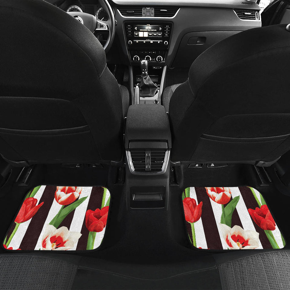 Red And White Tulips Pattern Front And Back Car Mats