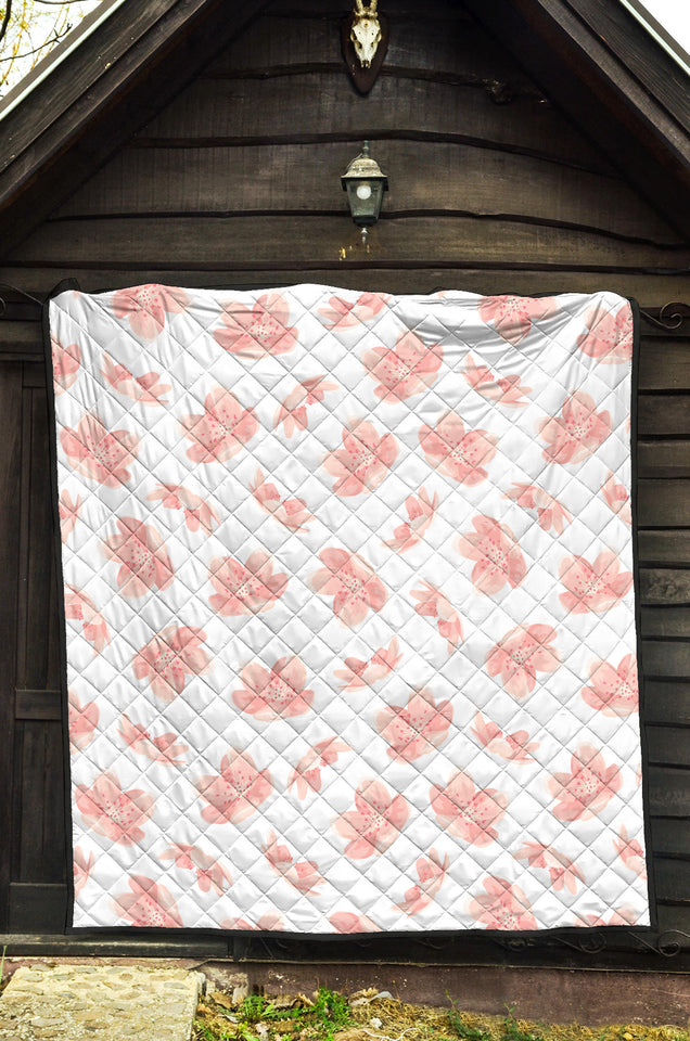 Pink Sakura Cherry Blossom Pattern Premium Quilt