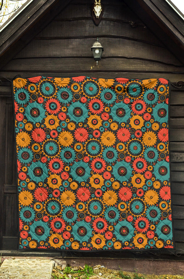 Gear Pattern Print Design 01 Premium Quilt