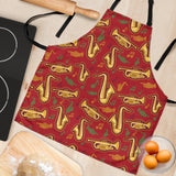 Saxophone Cornet Pattern Red Background Adjustable Apron