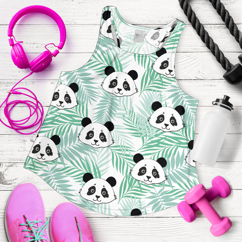Panda pattern tropical leaves background Women Racerback Tank Top