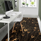 Gold Peacock Feather Pattern Area Rug