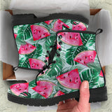 Watermelons Tropical Palm Leaves Pattern Leather Boots