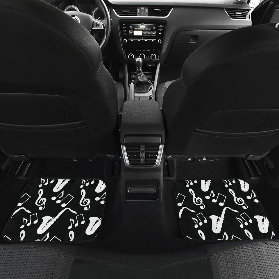 Saxophone Music Notes Treble Clef Black White Theme Front And Back Car Mats