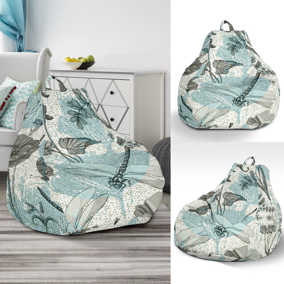 Dragonfly Butterfly Plants Insect Flower Vintage Style Pattern Bean Bag Cover