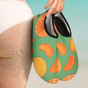 Orange Fruit Pattern Green Background Aqua Shoes