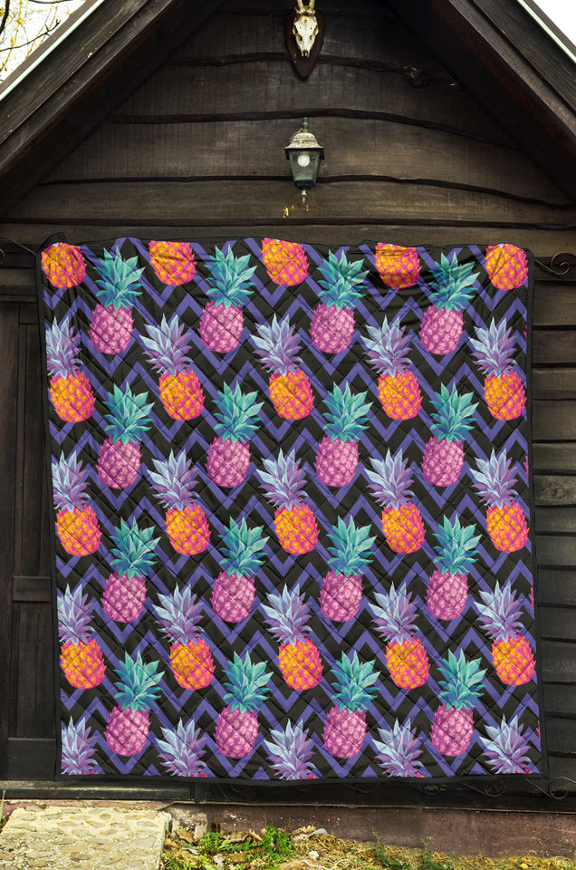 Pineapples Pattern Zigzag Background Premium Quilt