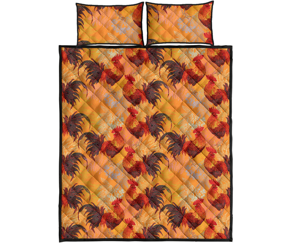 red rooster chicken cock pattern Quilt Bed Set